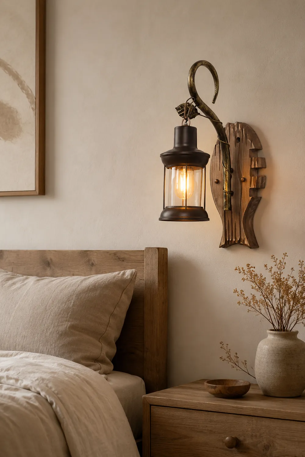 Austin Wall Lamp Fish Shape Vintage, Wood/Metal, Bedroom - Lumpaz