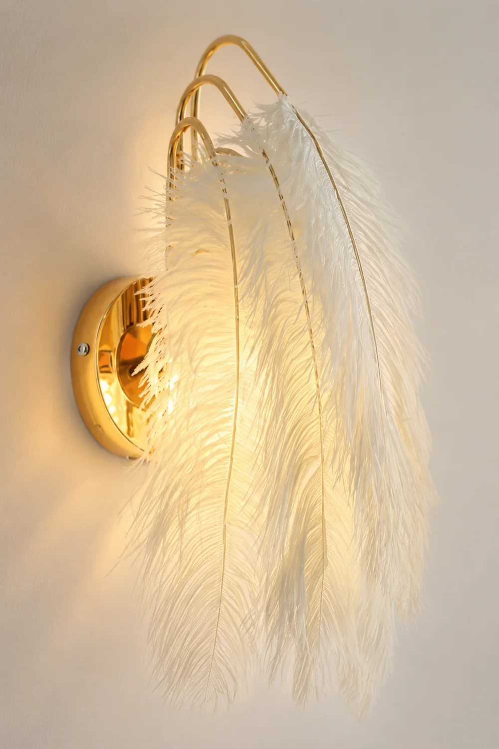 O'Moore Wall Lamp Modern Art Deco Metal/Feather, Gold, Bedroom - Lumpaz