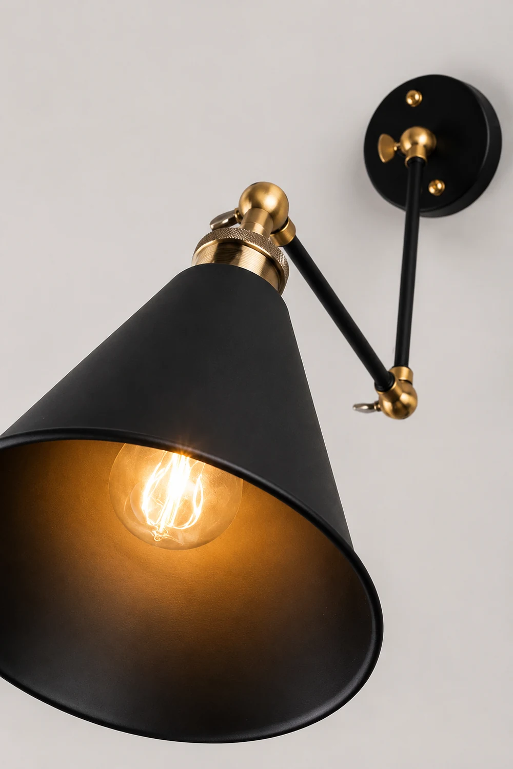 Alessio Wall Lamp Vintage Simple Conical Adjustable Black, Bedroom - Lumpaz