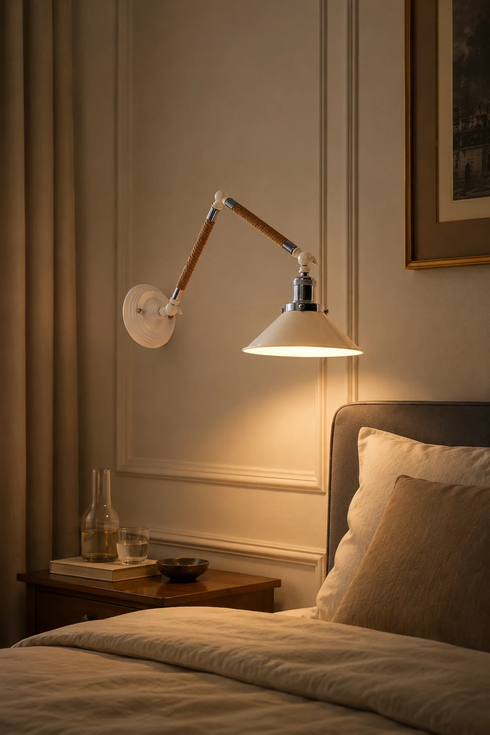 Carins Wall Lamp Hemp Modern, Rope/Metal Adjustable, White, Bedroom - Lumpaz