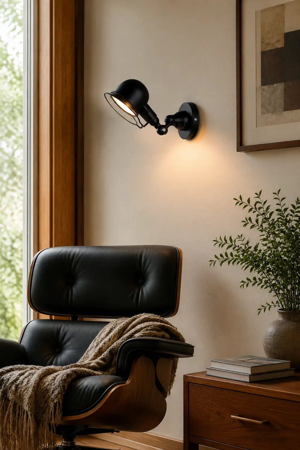 Alessio Wall Lamp Dome Retro, Adjustable Metal, Black, Living Room - Lumpaz
