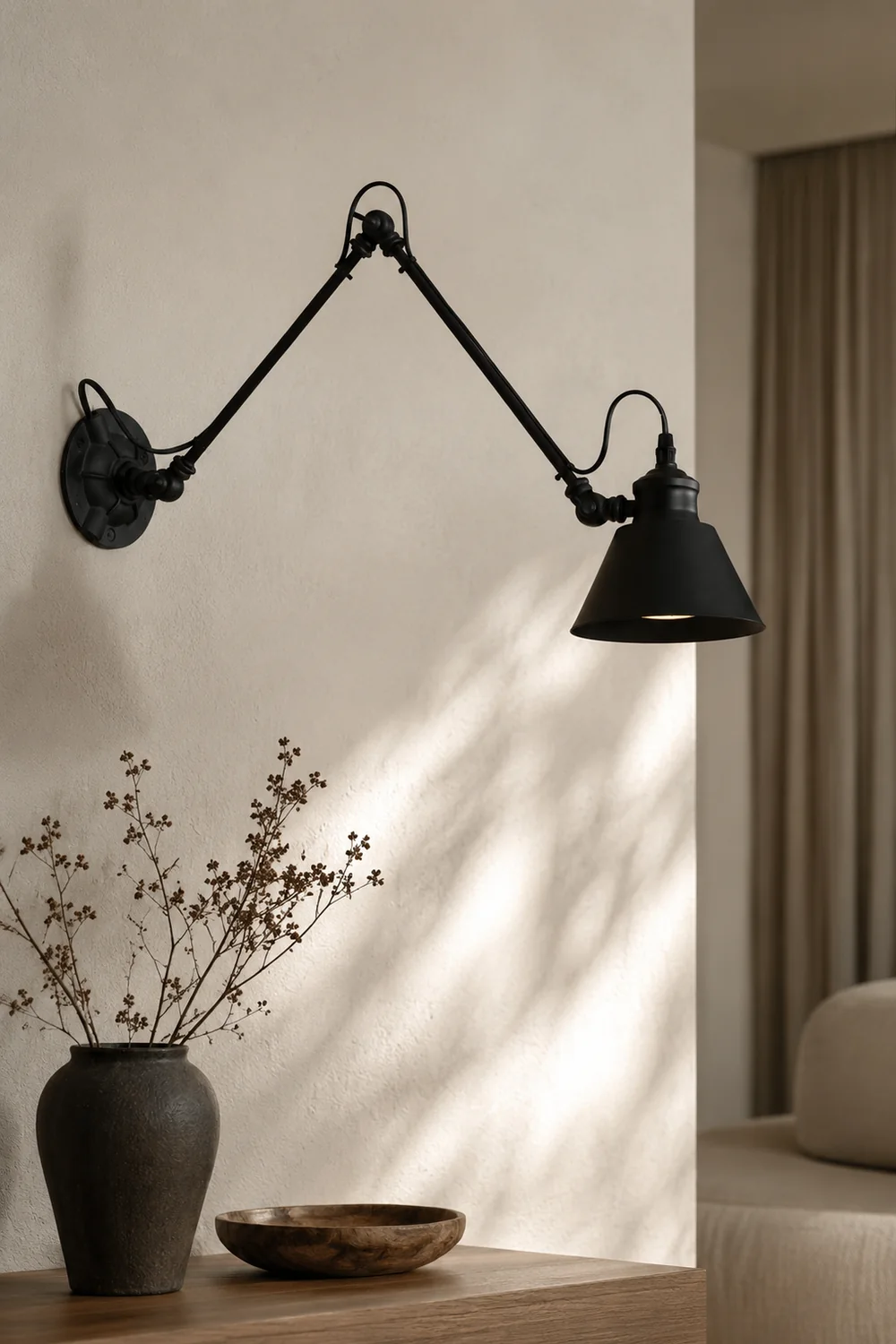 Brady Wall Lamp Conic Modern, Metal Adjustable, Black, Living Room - Lumpaz