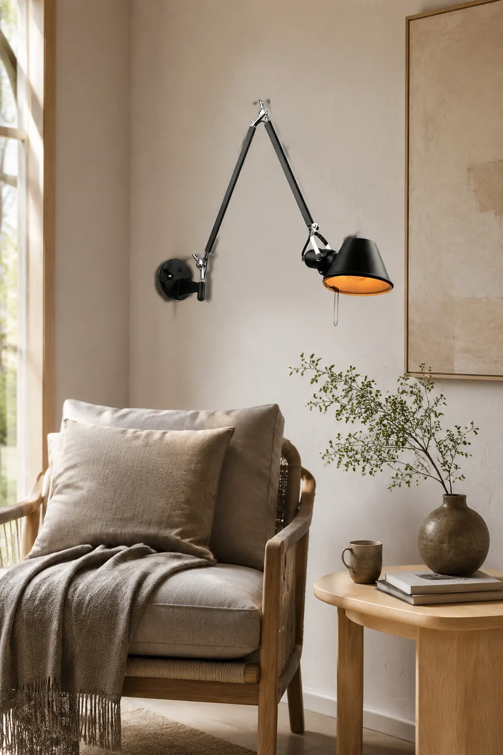Brady Modern Simple Adjustable Wall Lamp, Black/Chrome, Bedroom - Lumpaz