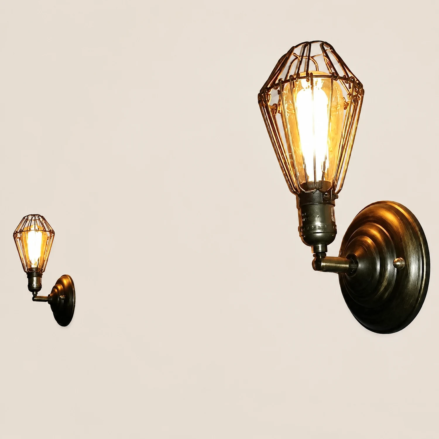 Alessio Industrial Lantern Shaped Metal Wall Lamp, Black/Rust - Lumpaz