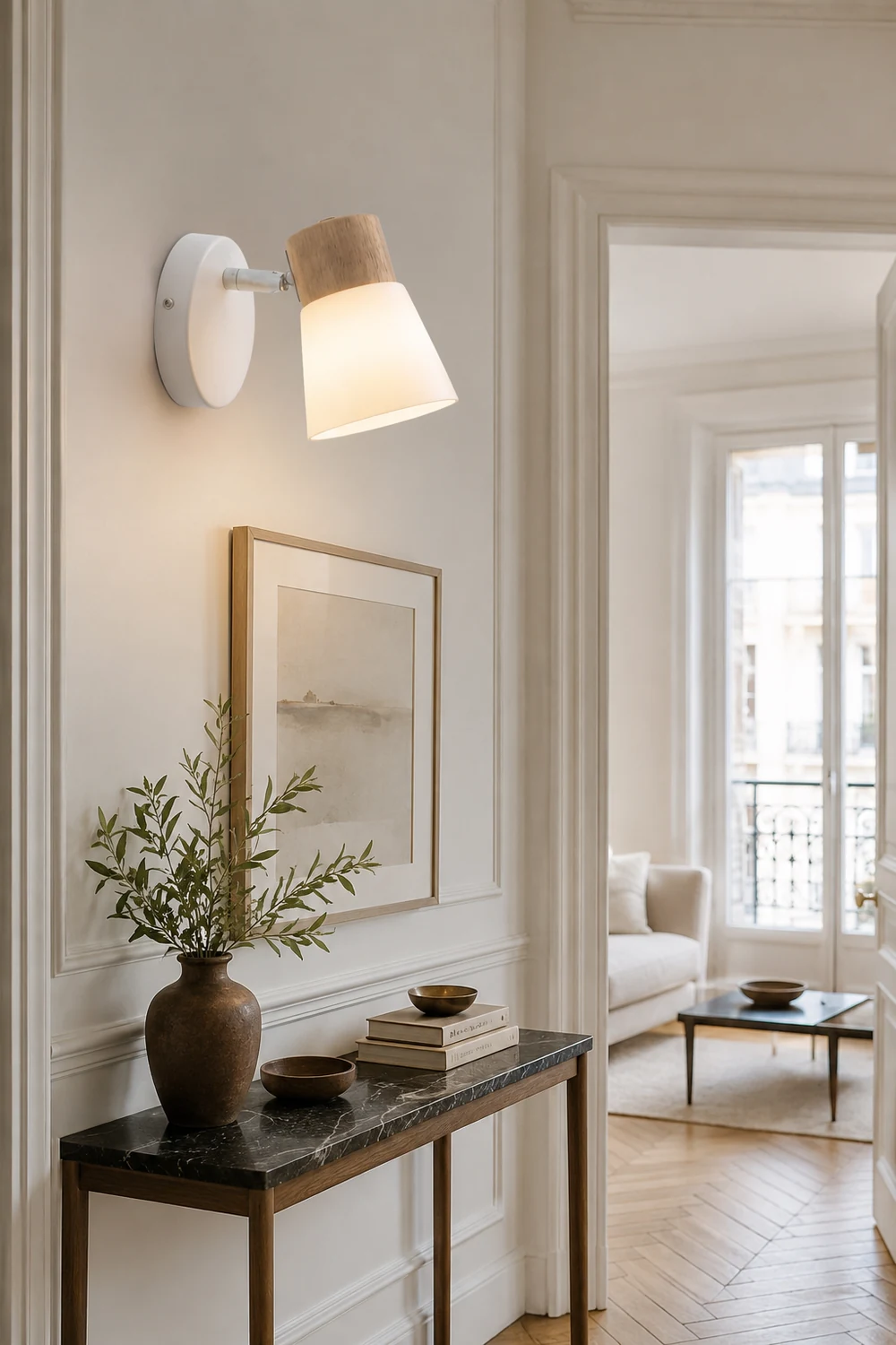 Ozawa Wall Lamp Nordic Vanity Mirror Front, Wood/Glass, White, Basement - Lumpaz