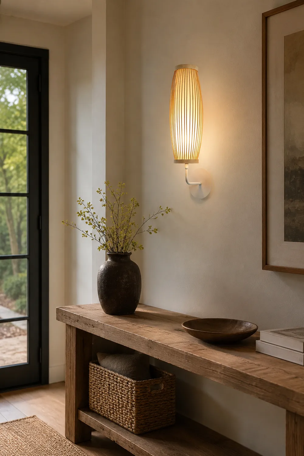 Muto Japanese Cylindrical Rattan Wall Lamp Bamaoo Bedroom - Lumpaz