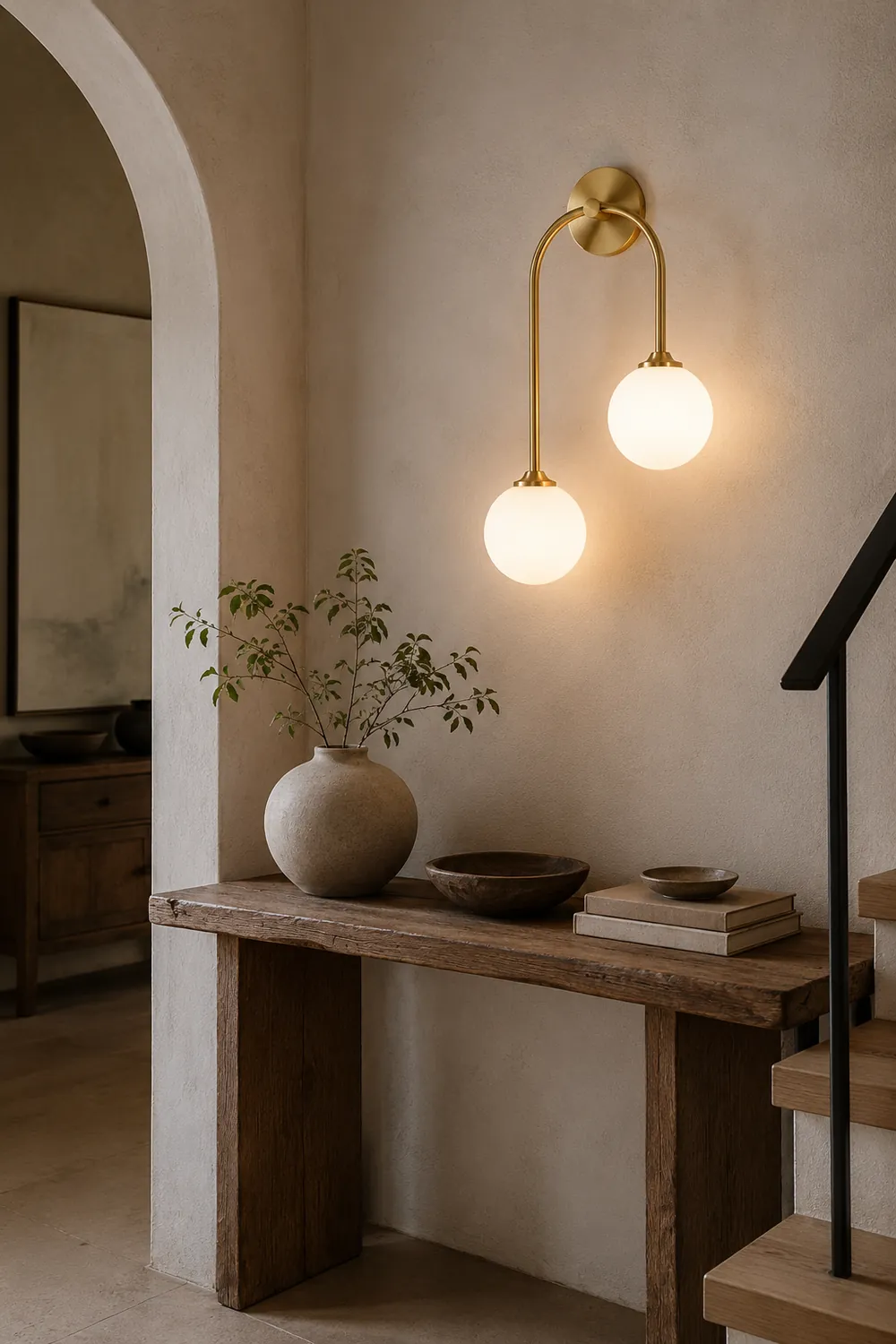 Valentina Modern Arc Globe Glass Wall Lamp, Brass, Living Room - Lumpaz