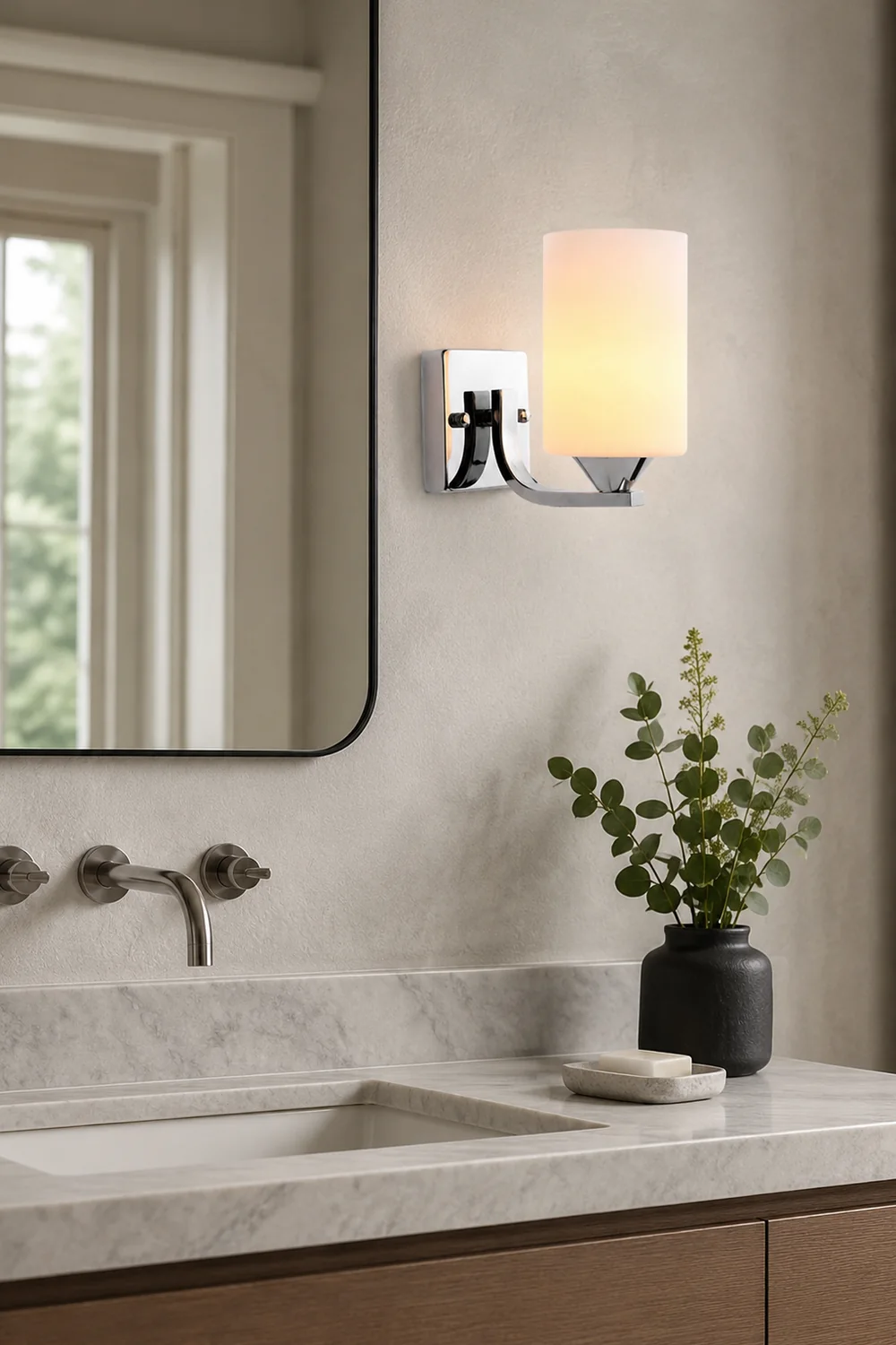 Eryn Minimalism Cylindrical Metal Glass Art Vanity Wall Lamp, Black/Chrome - Lumpaz
