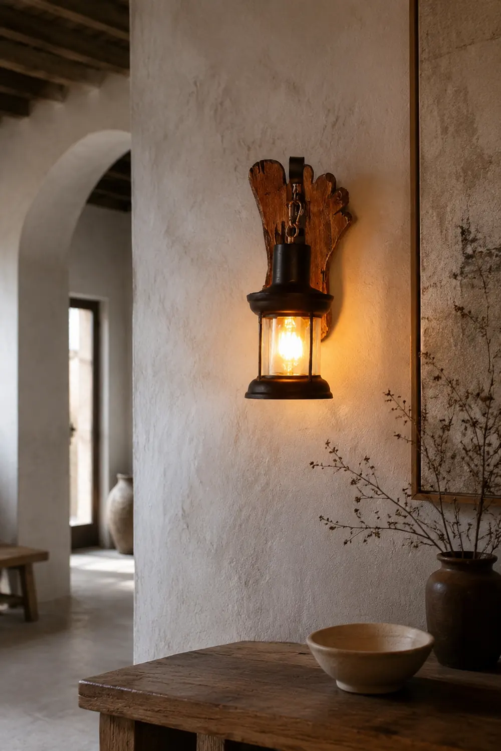 Austin Wall Lamp Foot Shape Vintage, Wood/Metal, Dining Room - Lumpaz