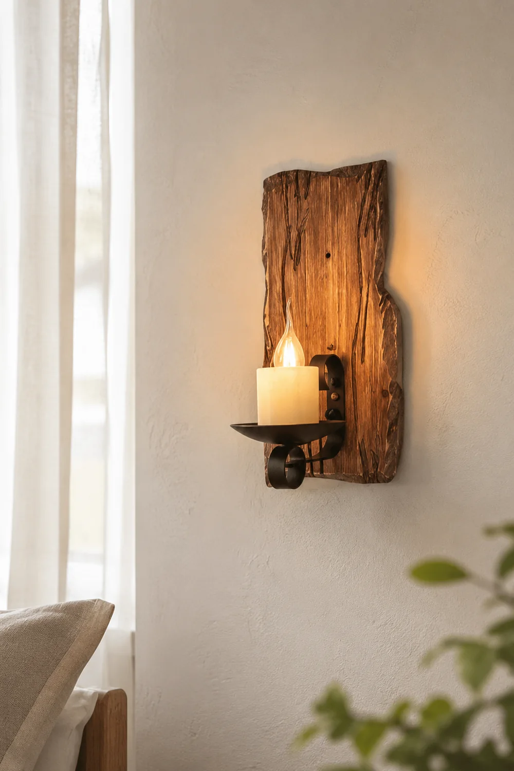 Austin Wall Lamp Rectangular Vintage, Wood/Metal, Bedroom - Lumpaz