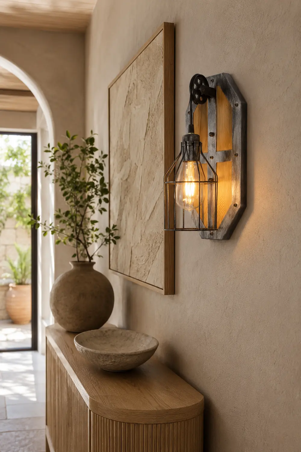 Austin Vintage Bird Cage Wood Metal Wall Lamp Dining Room/Bedroom - Lumpaz