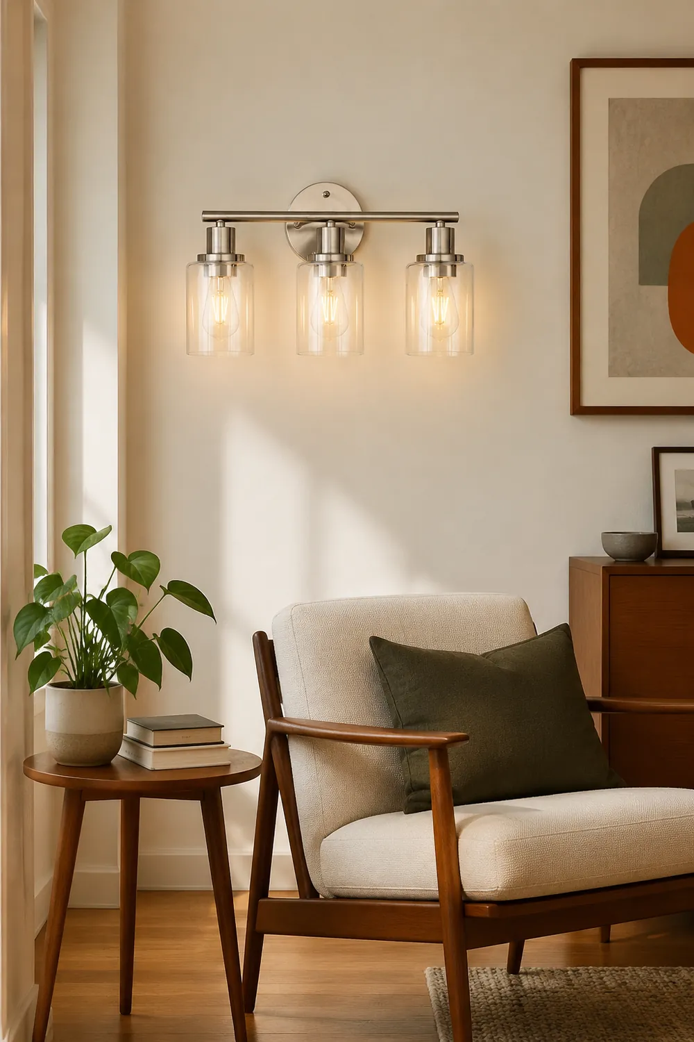 Alessio Modern Cylindrical Metal&Glass Wall Lamp In Living Room, Nickel - Lumpaz