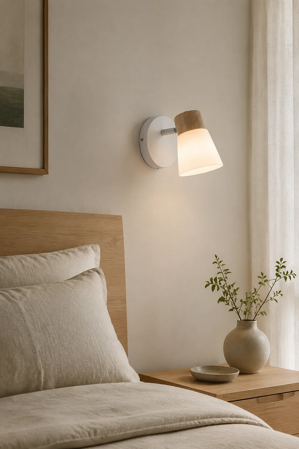 Ozawa Wall Lamp Nordic Vanity Mirror Front, Wood/Glass, White, Basement - Lumpaz