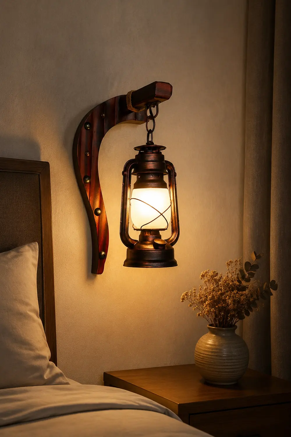 Austin Wall Lamp Minimalist Retro Arc Lampholder Wood Dark Brown, Bedroom - Lumpaz