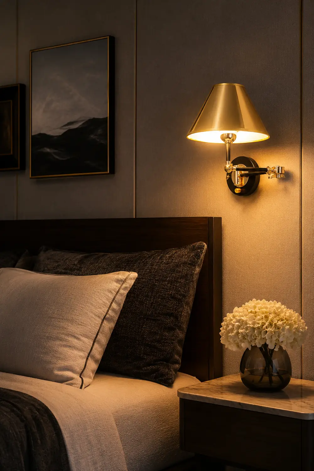 Carins Cone Shaped Adjustable Wall Lamp, Gold, Bedroom - Lumpaz