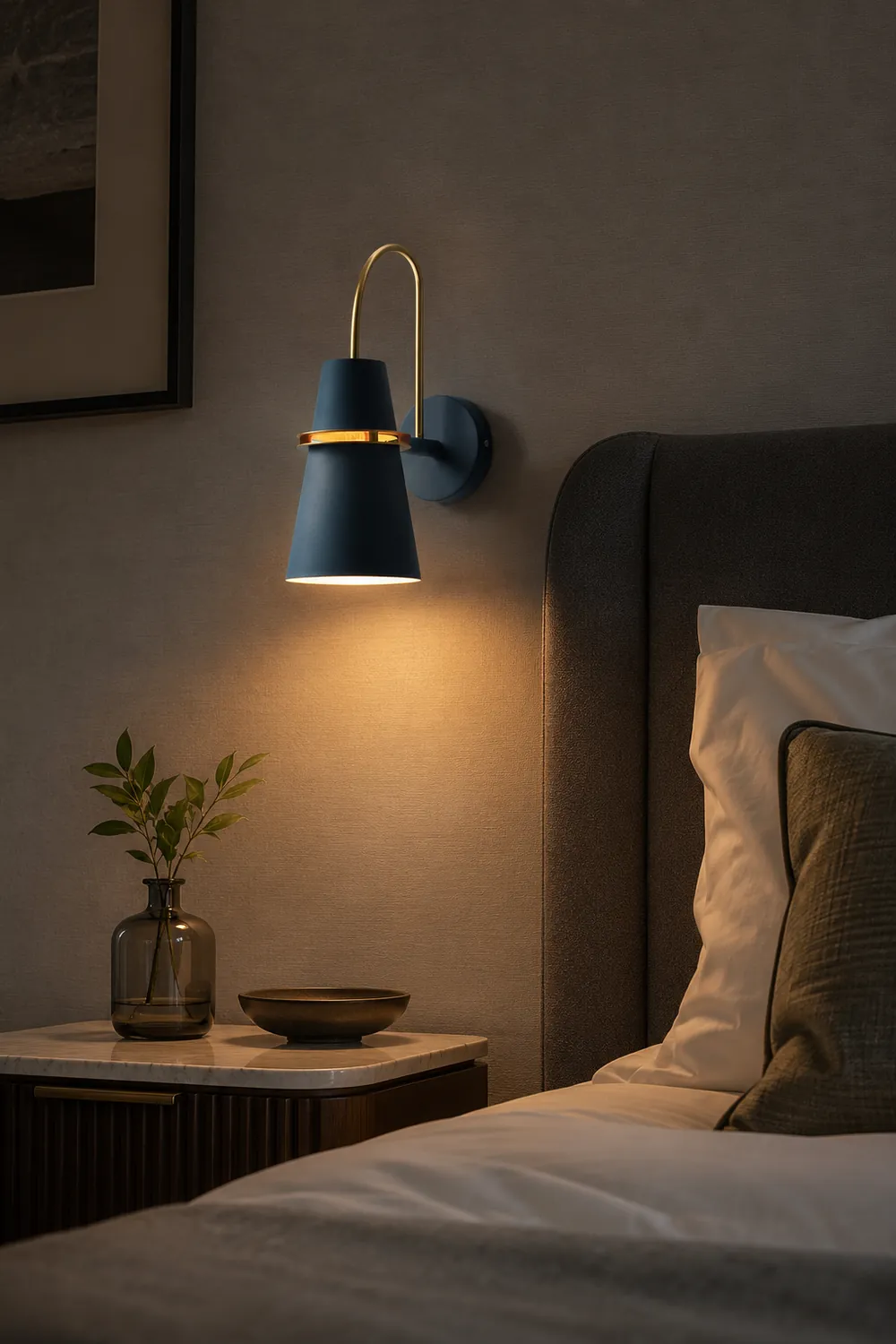 Morandi Modern Cone Metal Wall Lamp, Black/White/Blue - Lumpaz