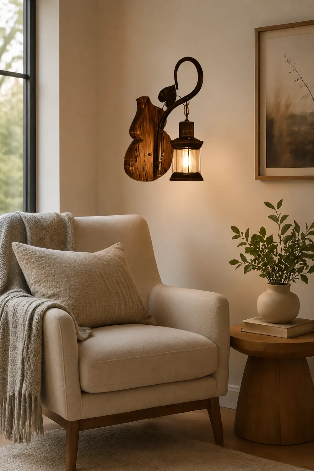Austin Wall Lamp Cucurbits/Candle Vintage, Wood/Metal, Bedroom - Lumpaz
