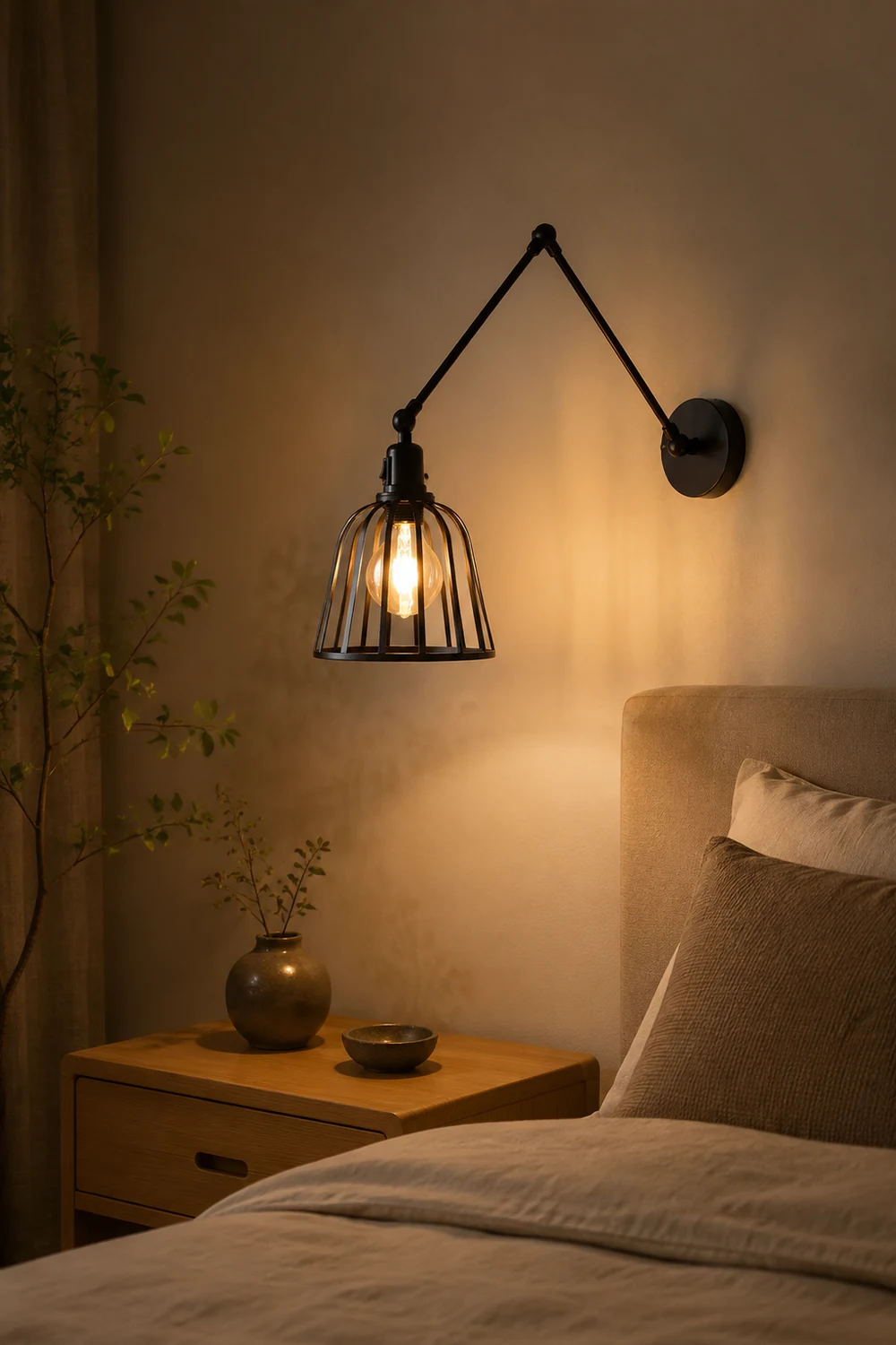 Alessio Vintage Cage Adjustable Wall Lamp, Metal, Black, Living Room - Lumpaz