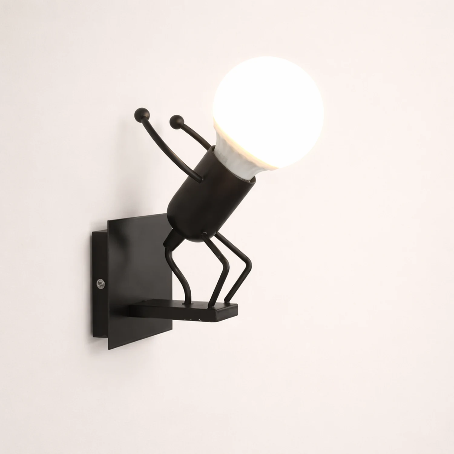 Luxo Modern Decorative Man Metal Wall Lamp, White/Black - Lumpaz