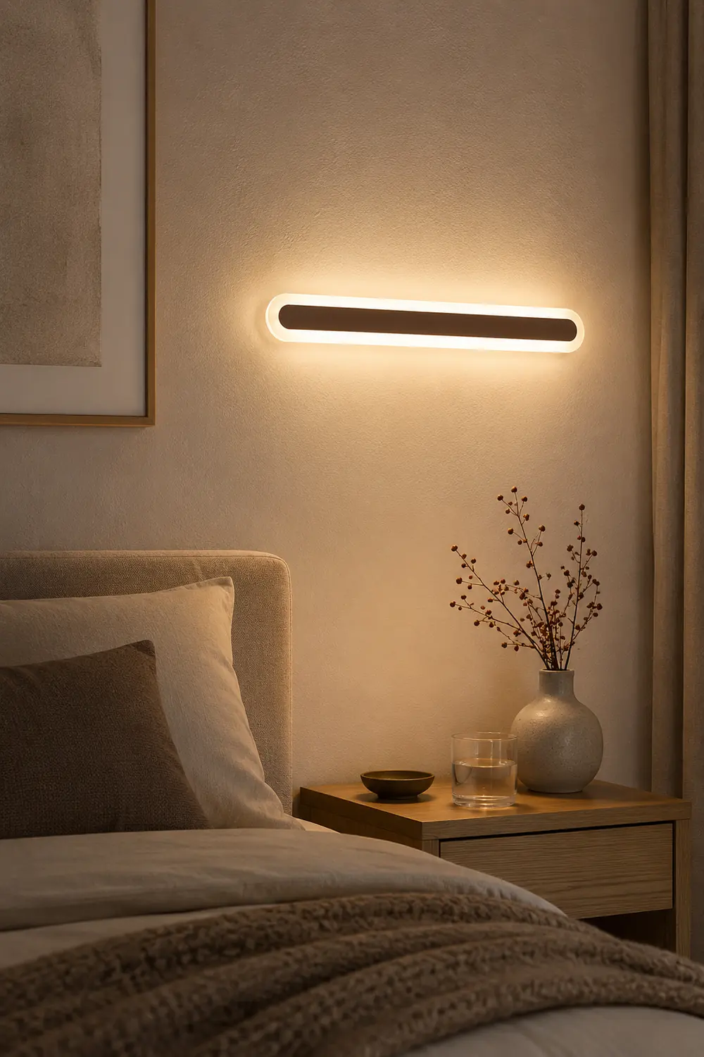 Edge Modern Linear Vanity Wall Lamp, White/Brown, Bathroom - Lumpaz