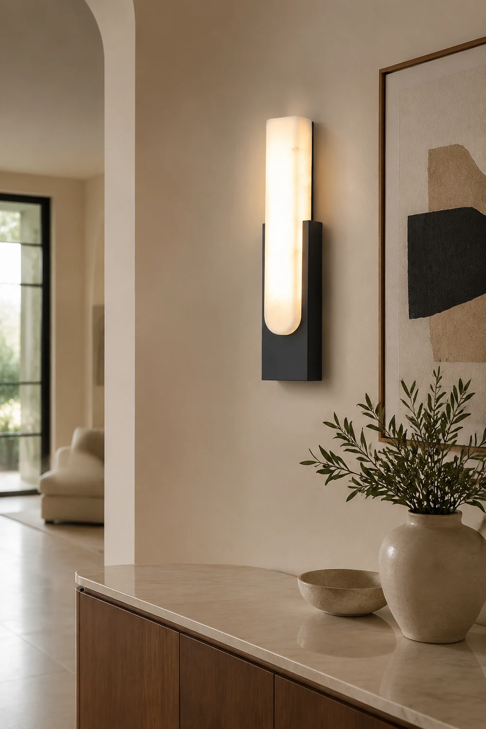 Chan Modern Rectangular Stone Metal Wall Lamp - Lumpaz
