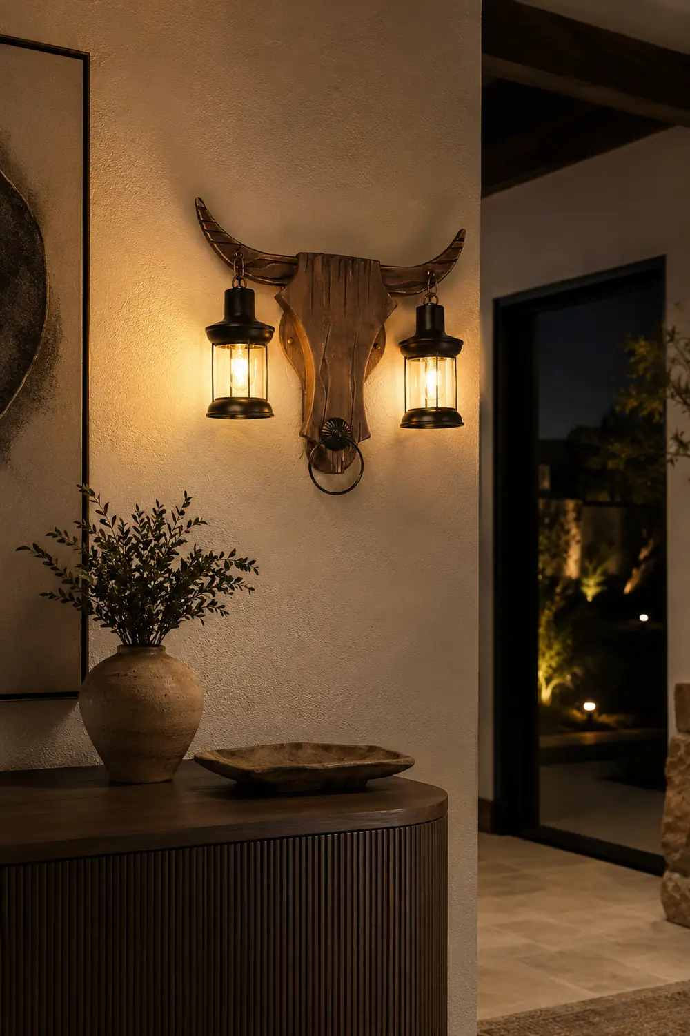 Austin Wall Lamp Bull Shape Vintage, 2 Heads Wood/Metal, Bedroom - Lumpaz