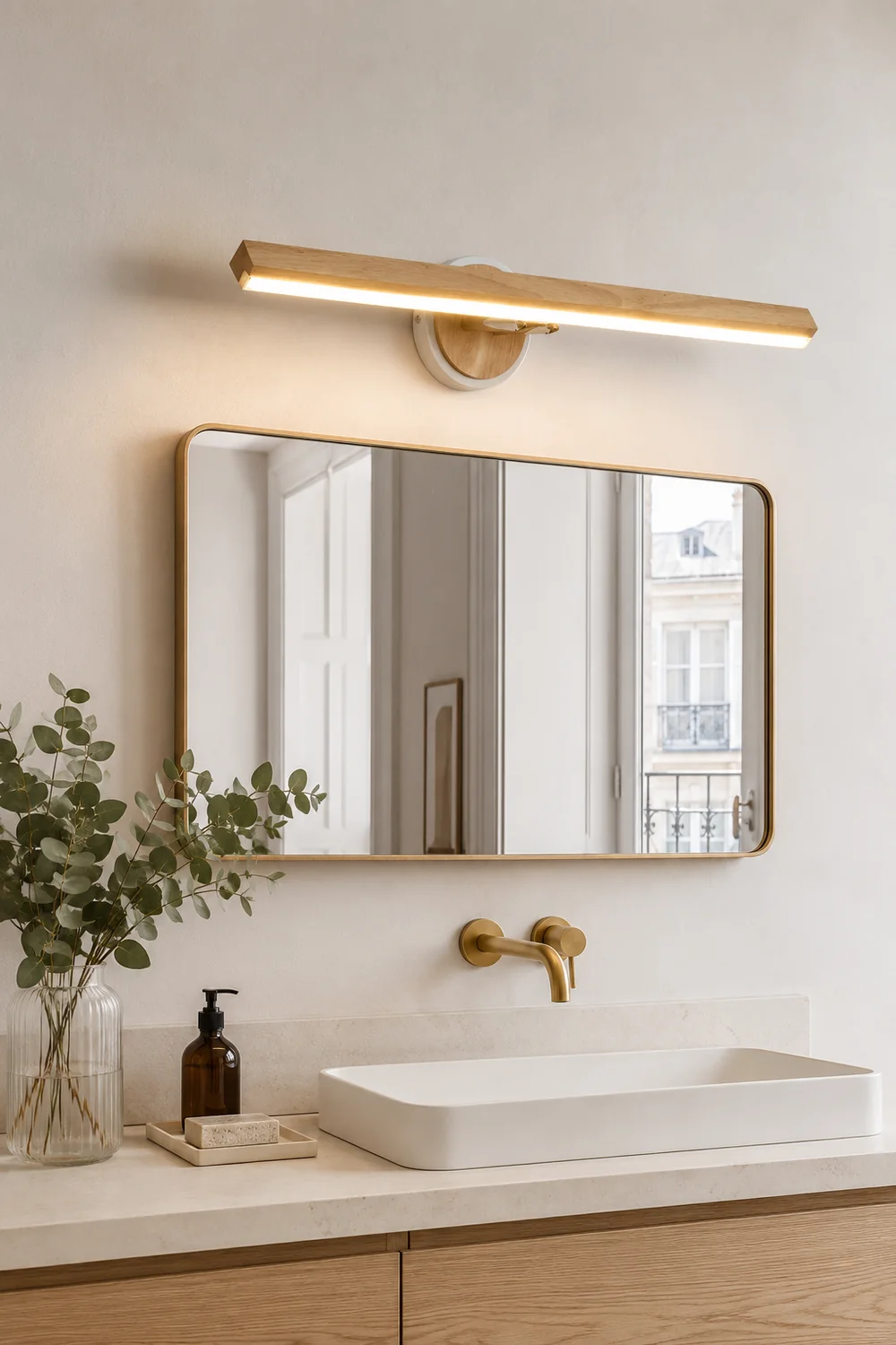 Ozawa Modern Linear Wooden Mirror Front Vanity Wall Lamp - Lumpaz