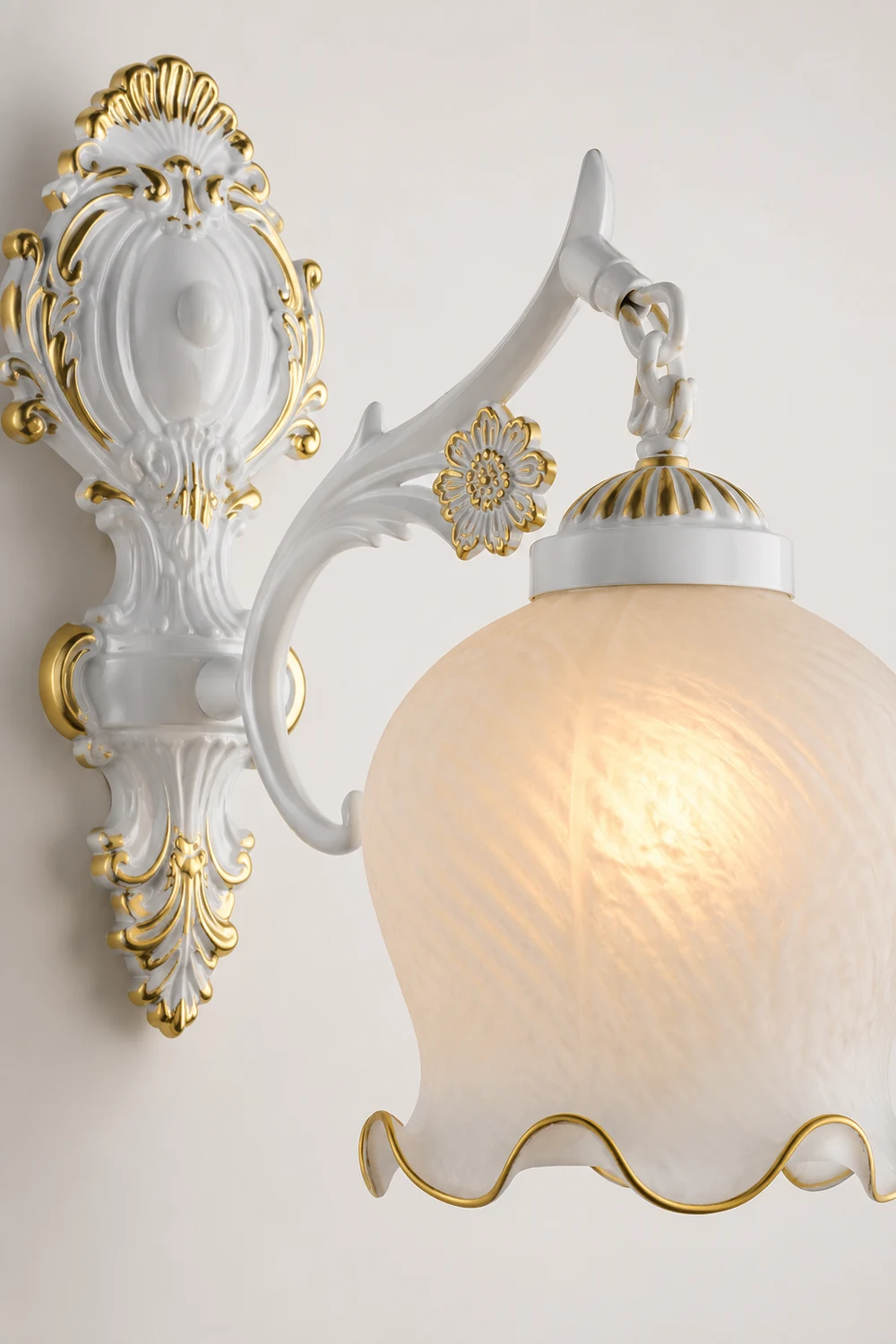 Félicie Vintage Flower shape Metal&Glass Modern Wall Lamp, White/Bronze - Lumpaz