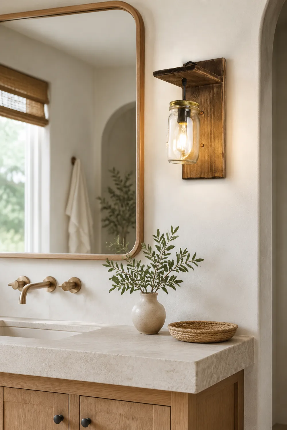 Austin Vintage Jar Shape Wood Metal Wall Lamp - Lumpaz