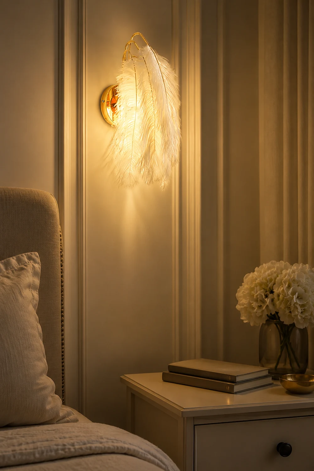O'Moore Wall Lamp Modern Art Deco Metal/Feather, Gold, Bedroom - Lumpaz