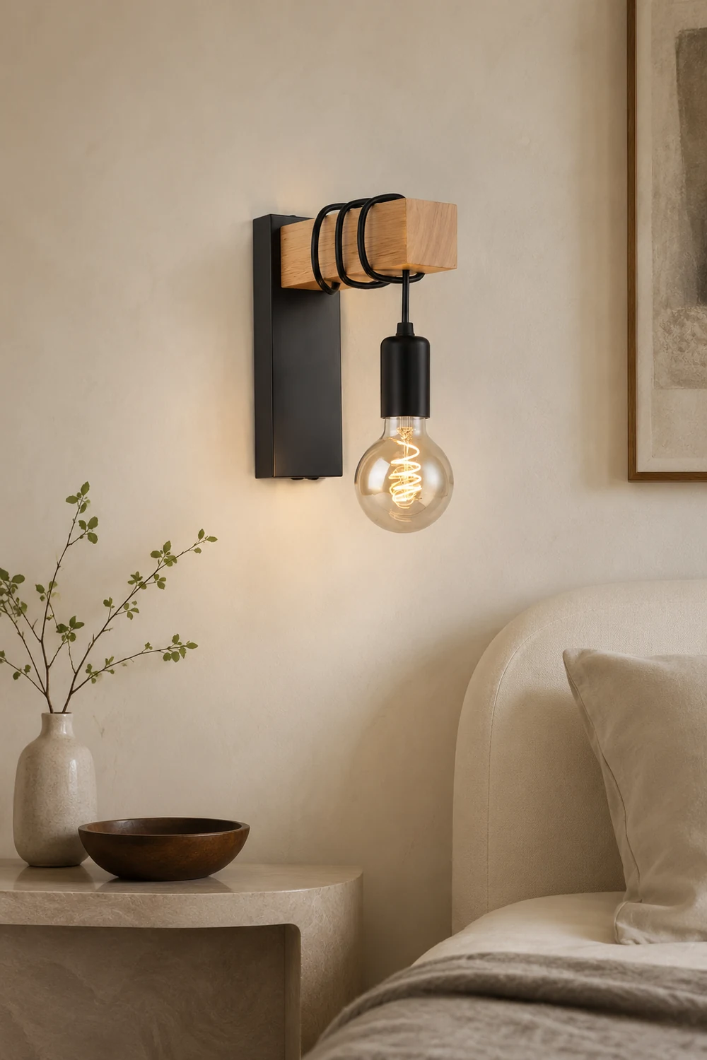 Alessio Wall Lamp Bulb Industrial, Metal, Black/White, Living Room - Lumpaz