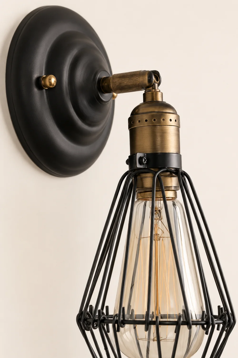 Alessio Industrial Lantern Shaped Metal Wall Lamp, Black/Rust - Lumpaz