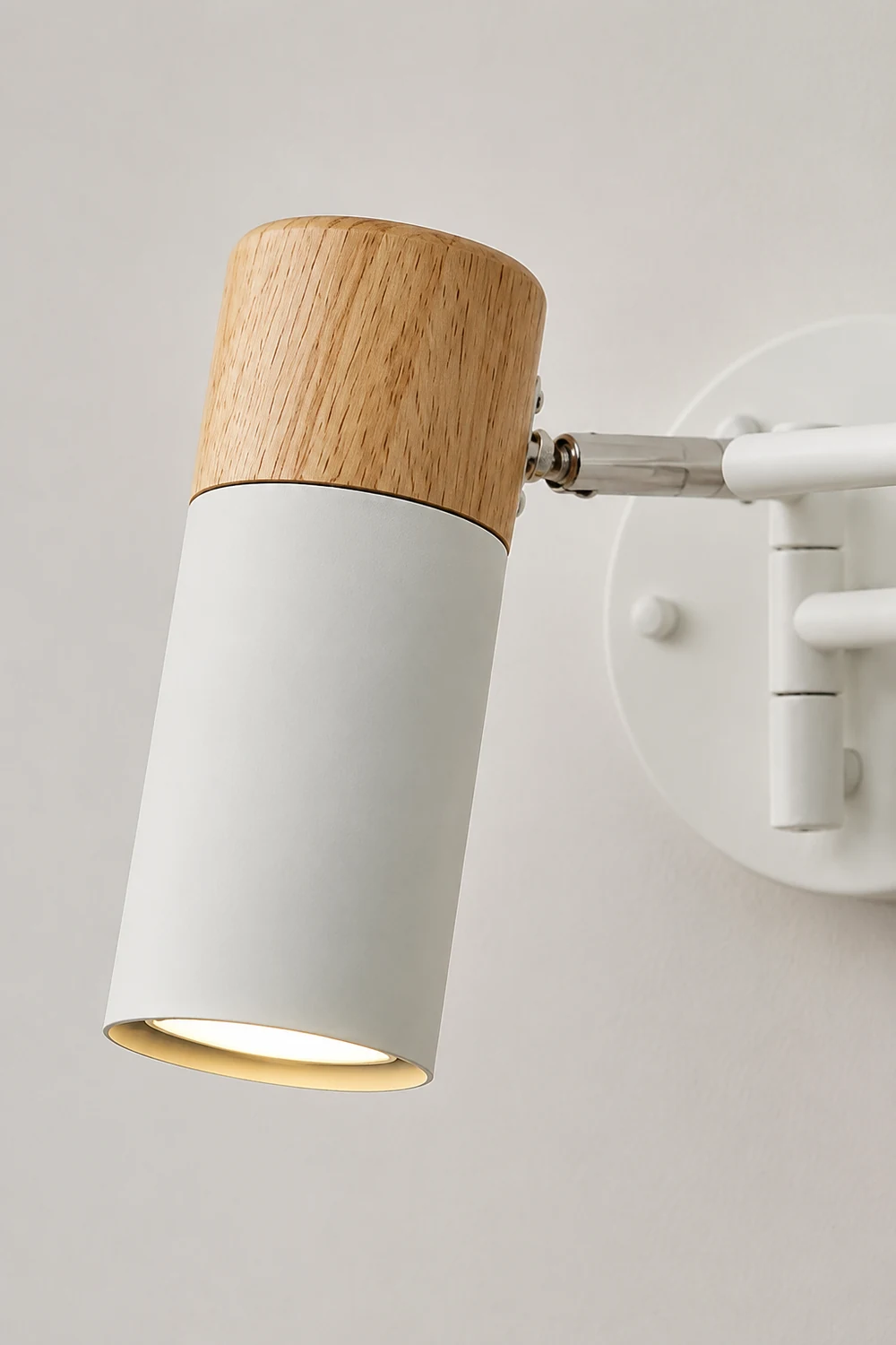 Ozawa Nordic Can Shaped Adjustable Wall Lamp, Metal/Wood, White - Lumpaz