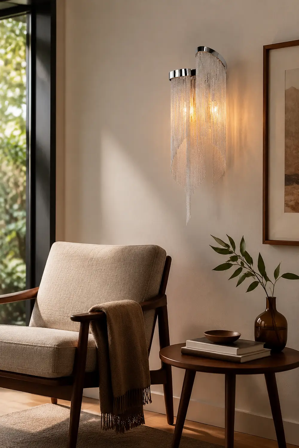 Colon Wall Lamp Modern/Art Deco, Tassel Chain, Silver, Bedroom - Lumpaz