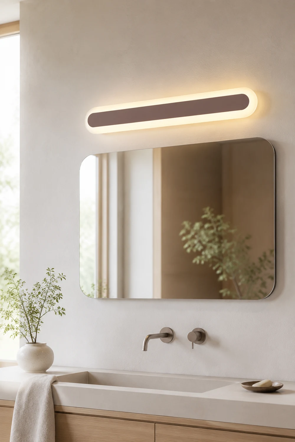 Edge Modern Linear Vanity Wall Lamp, White/Brown, Bathroom - Lumpaz
