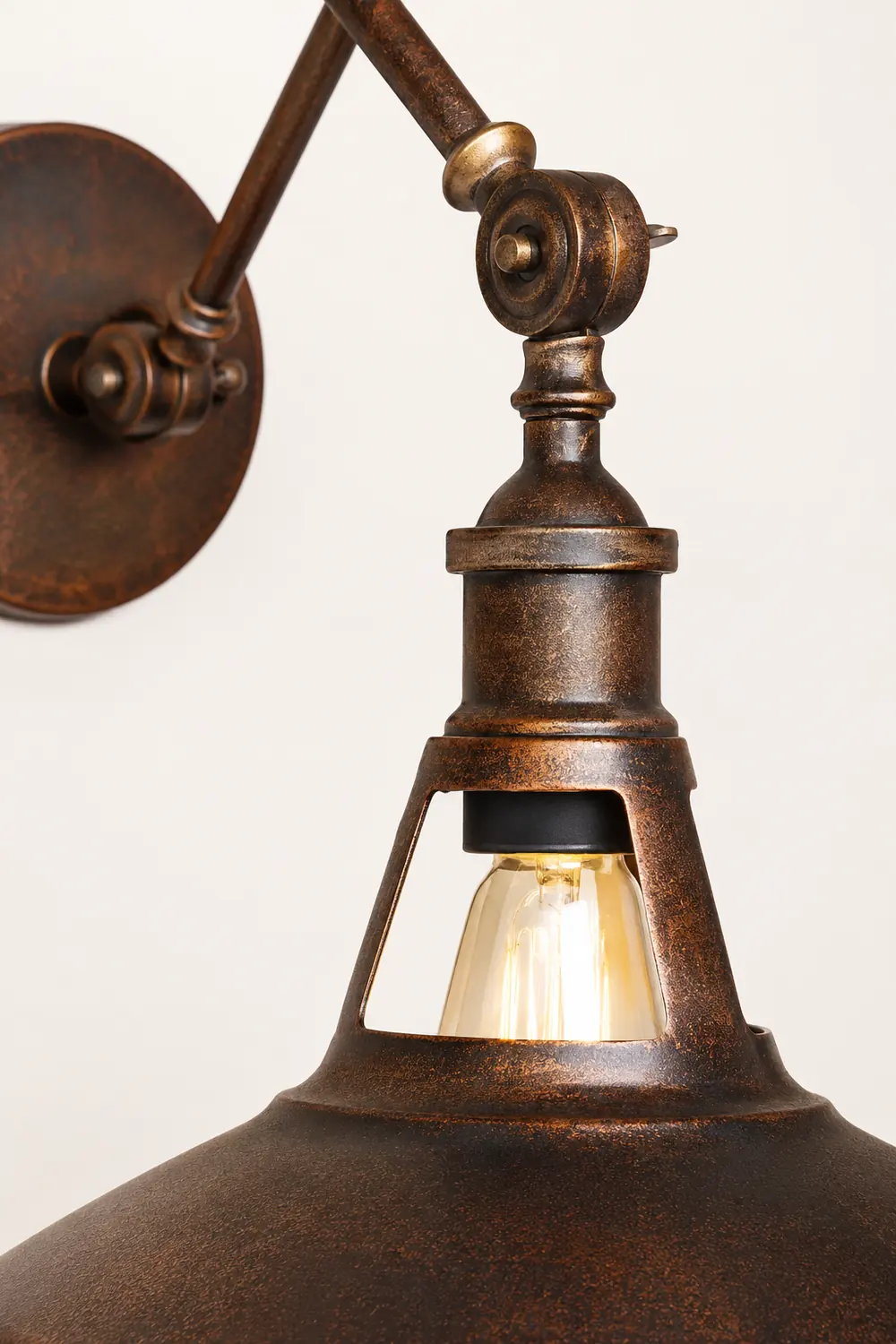 Brady Wall Lamp Dome Modern, Metal Adjustable, Black/Rust, Bedroom - Lumpaz