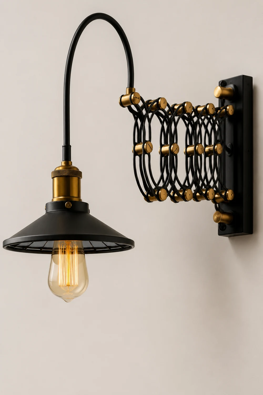 Brady Wall Lamp Arched Lamppost Extendable Arm Metal, Black, Living Room - Lumpaz