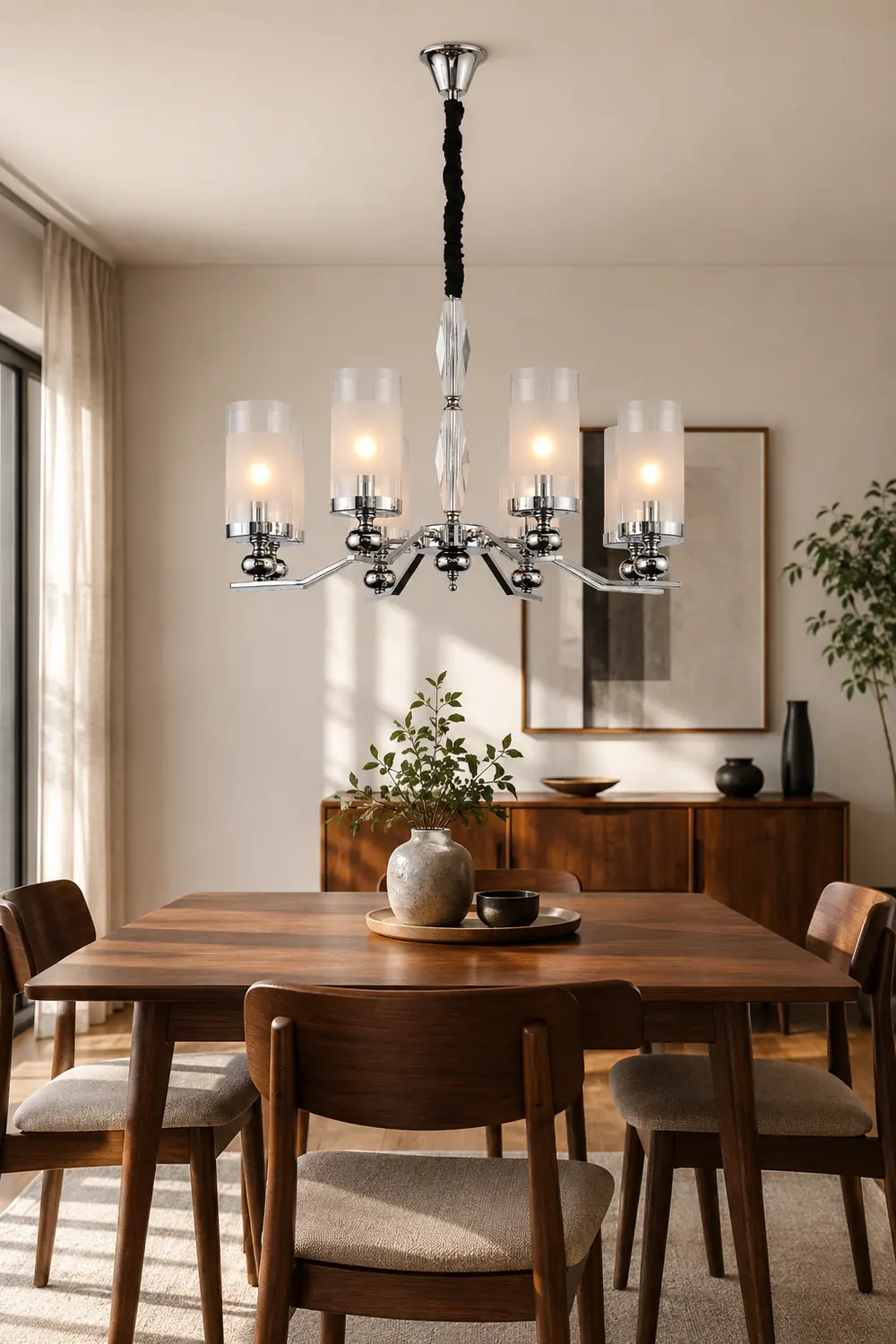 Alessio Retro Silver Metal/Glass Chandelier/Wall Lamp, Living Room - Lumpaz