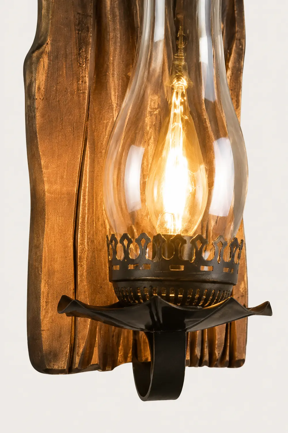 Austin Wall Lamp Vintage Candle Wooden Glass, Bedroom - Lumpaz