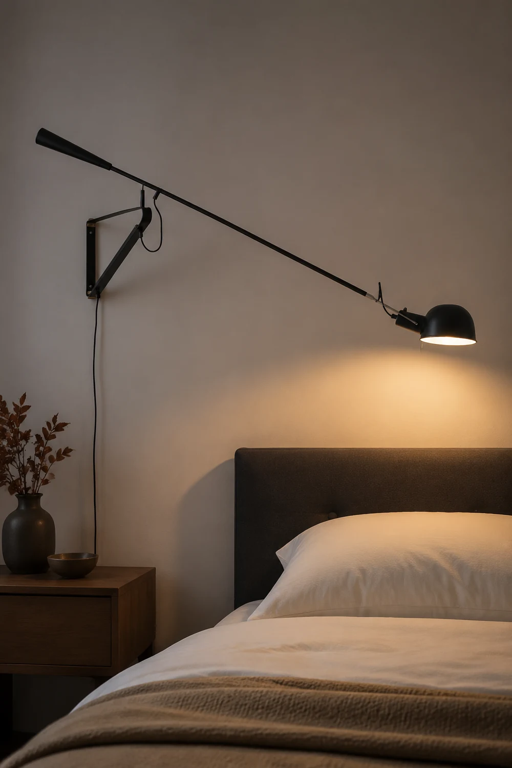 Brady Long Swing Adjustable Arm Wall Lamp Metal Black/White Bedroom - Lumpaz
