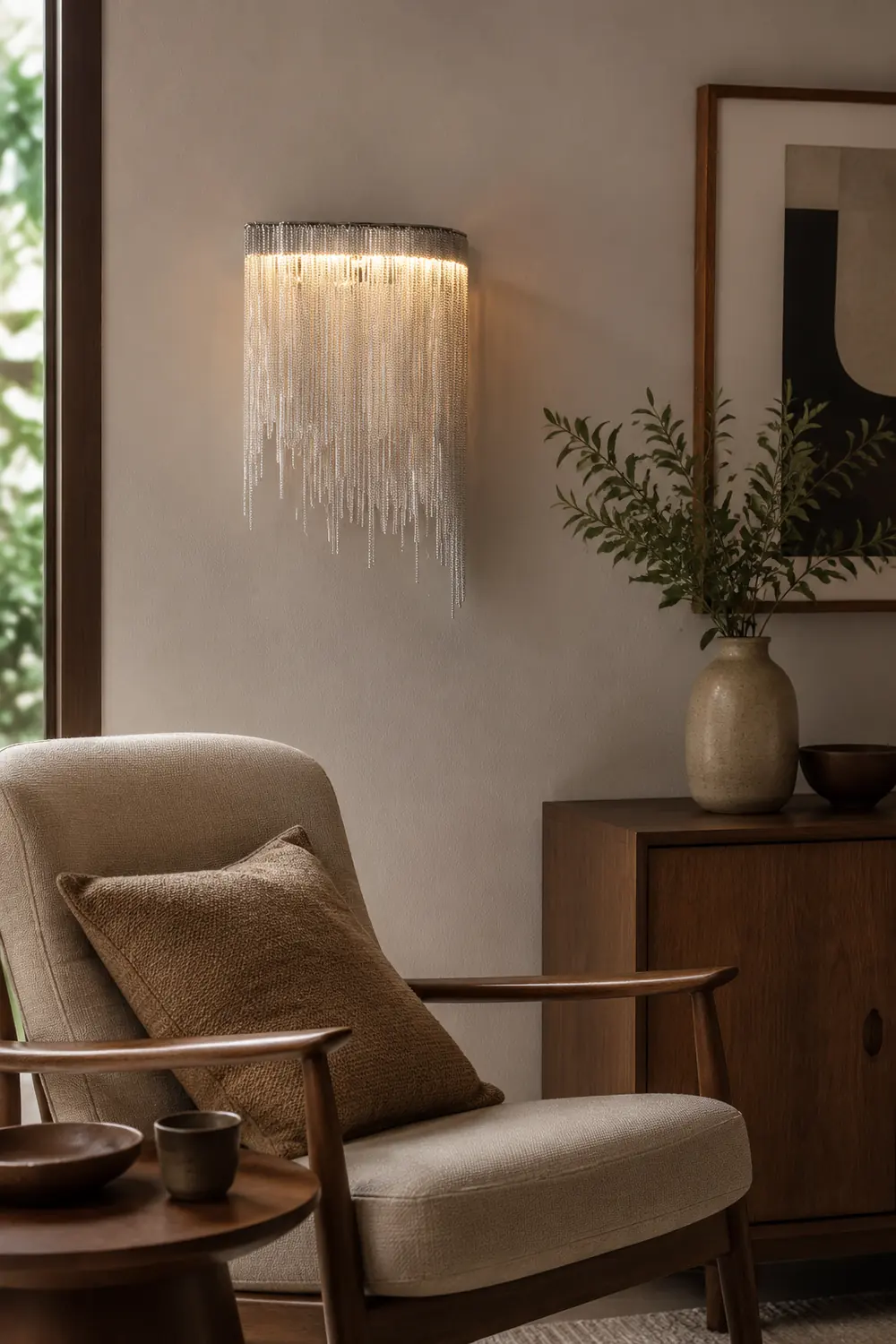 Colon Wall Lamp Decorative/Modern, Tassel Chain, Silver, Living Room - Lumpaz