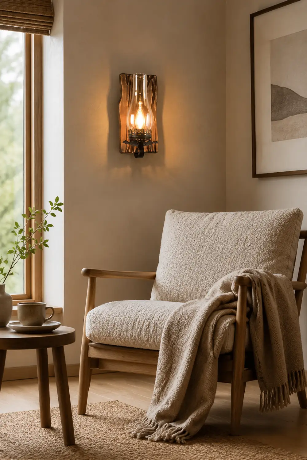 Austin Wall Lamp Vintage Candle Wooden Glass, Bedroom - Lumpaz
