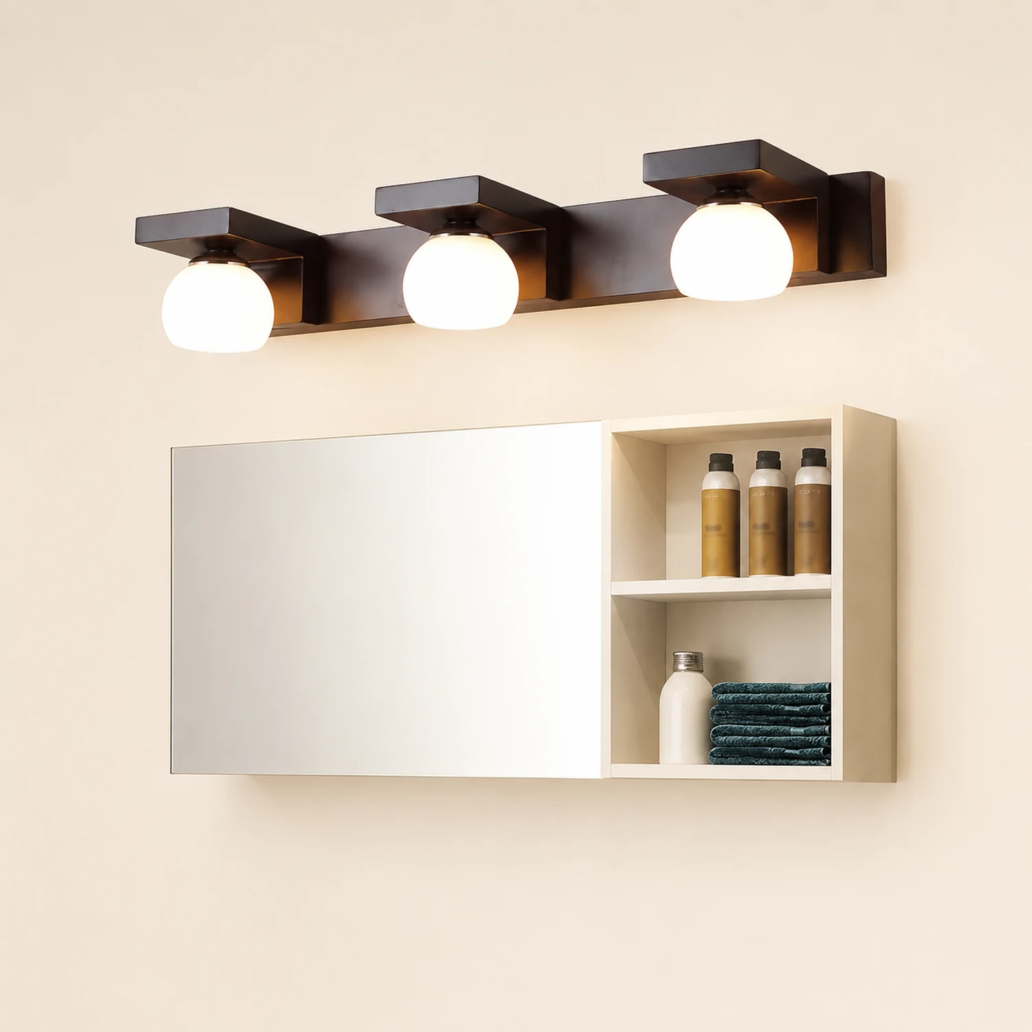 Ozawa Vintage Mirror Front Vanity Wall Lamp, Wood/Glass, Brown - Lumpaz
