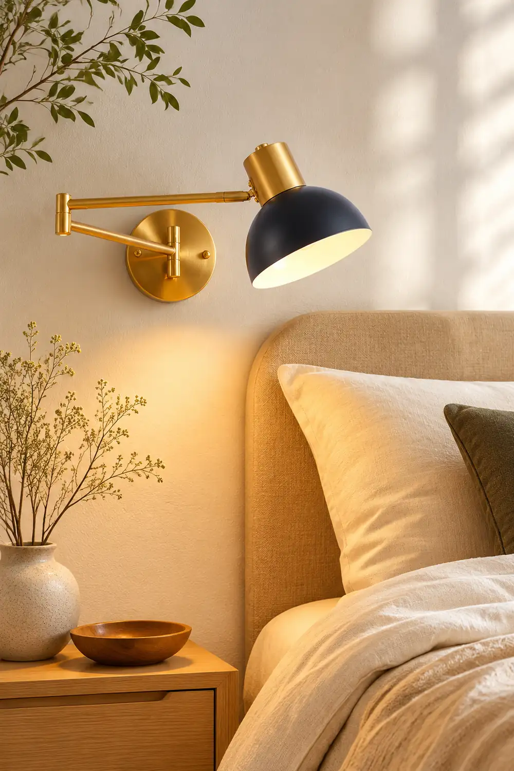 Freja Wall Lamp Modern, Metal Adjustable, Black/Gold, Bedroom - Lumpaz