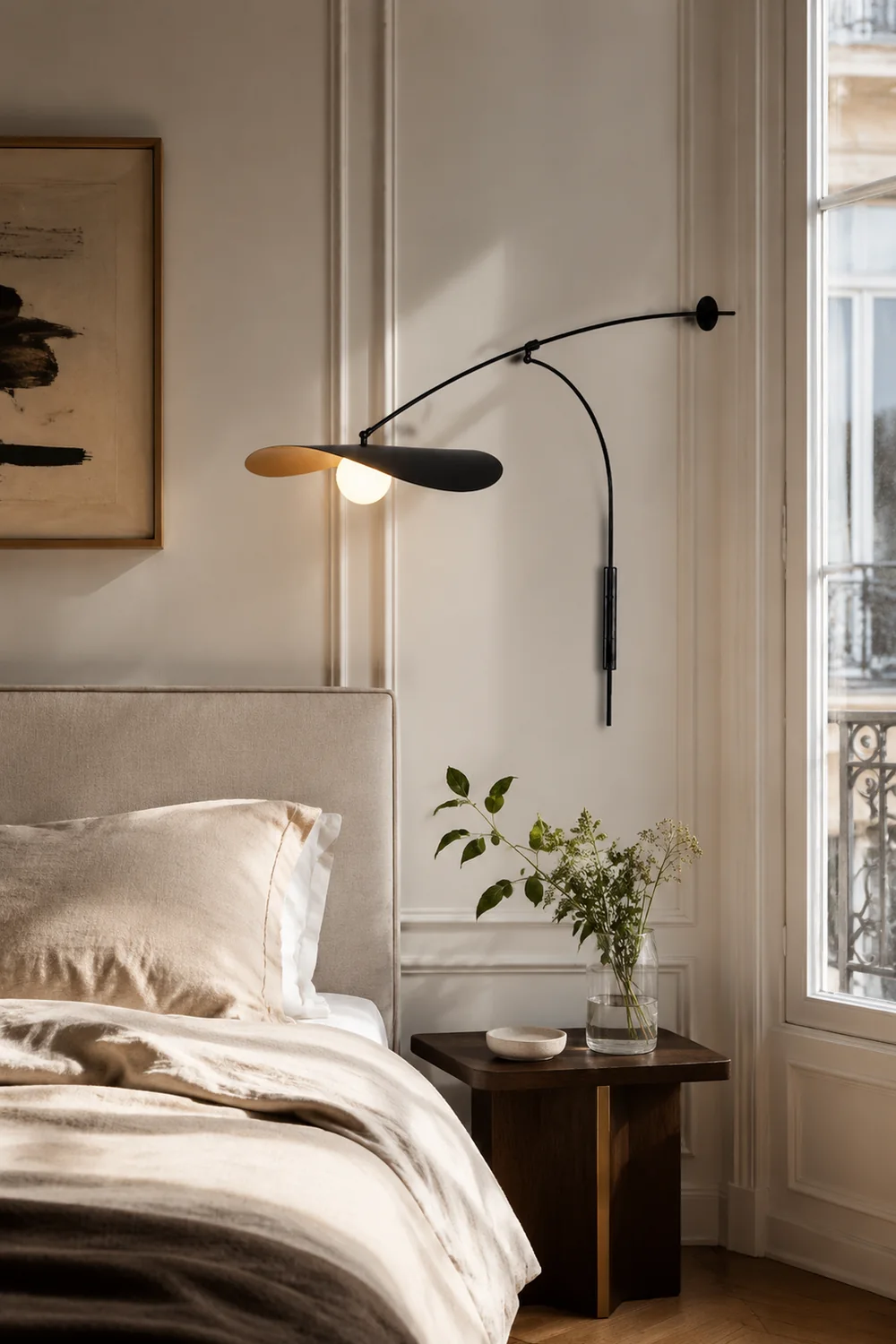 Carins Arc Wall Lamp, Metal/Glass, Black/Gold, Bedroom - Lumpaz