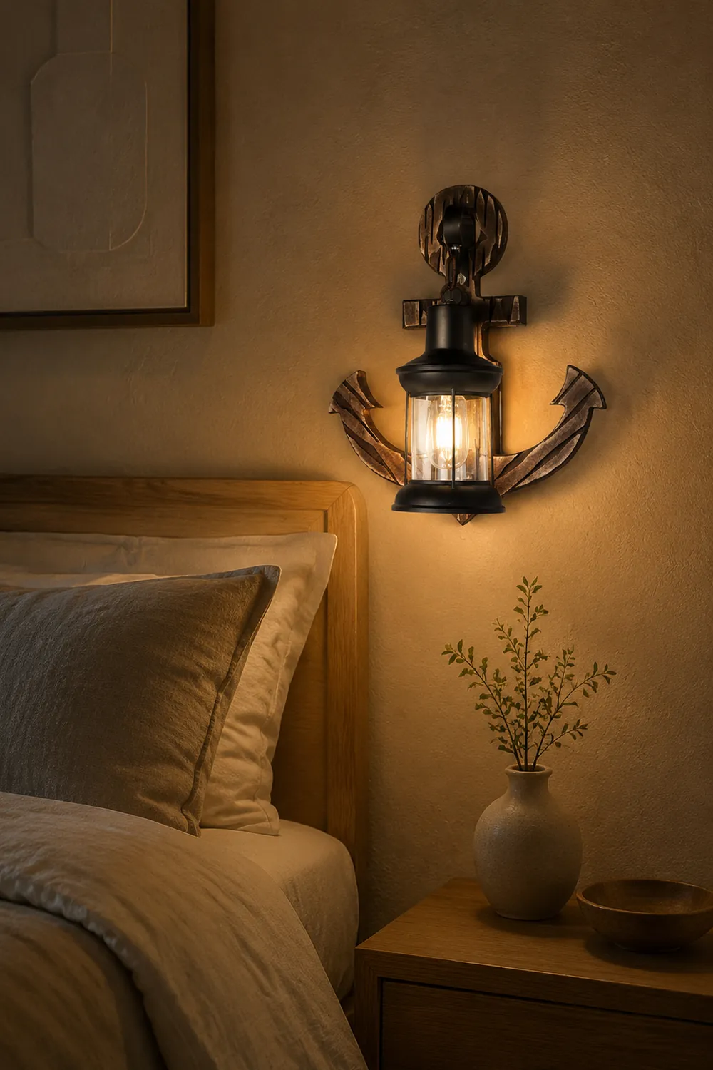 Alessio Wall Lamp Vintage Anchor Black Wooden, Living Room - Lumpaz