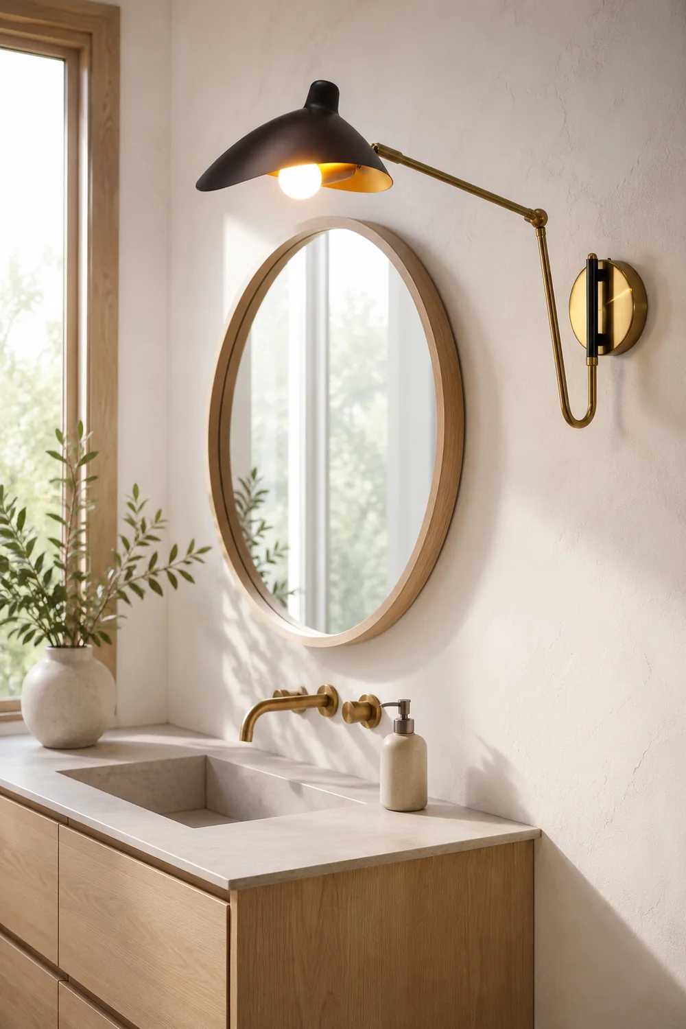 Brady Industrial Swing Arm Vanity Wall Lamp, Black/Gold - Lumpaz