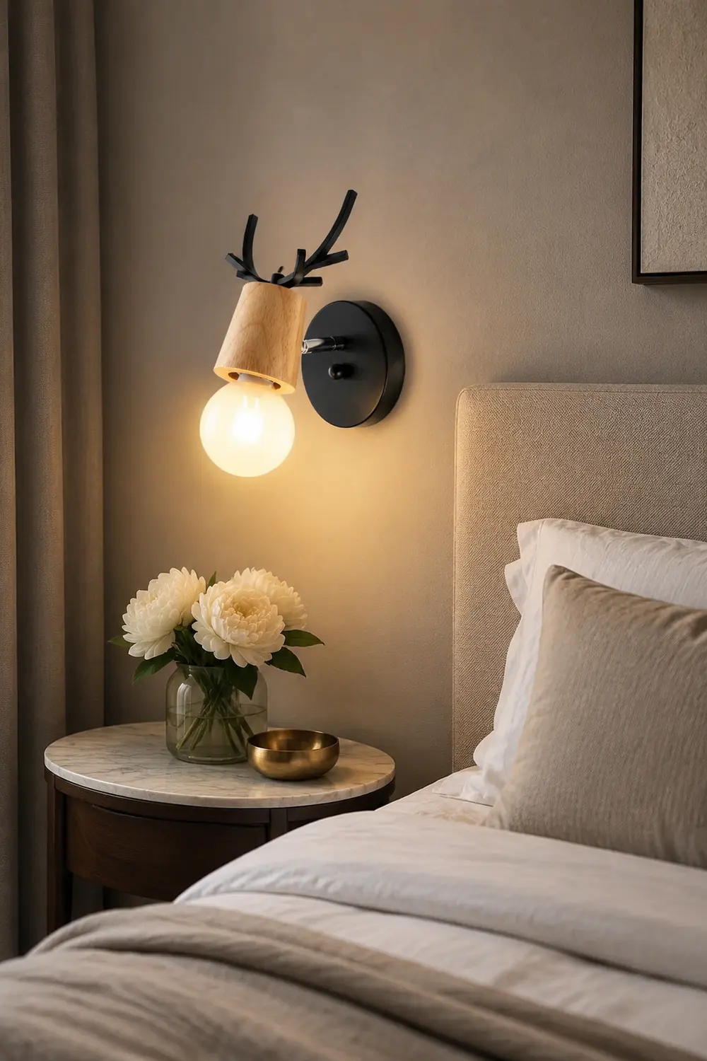 Ozawa Modern Antler Wood/Glass Wall Lamp, Bedroom/Bathroom - Lumpaz