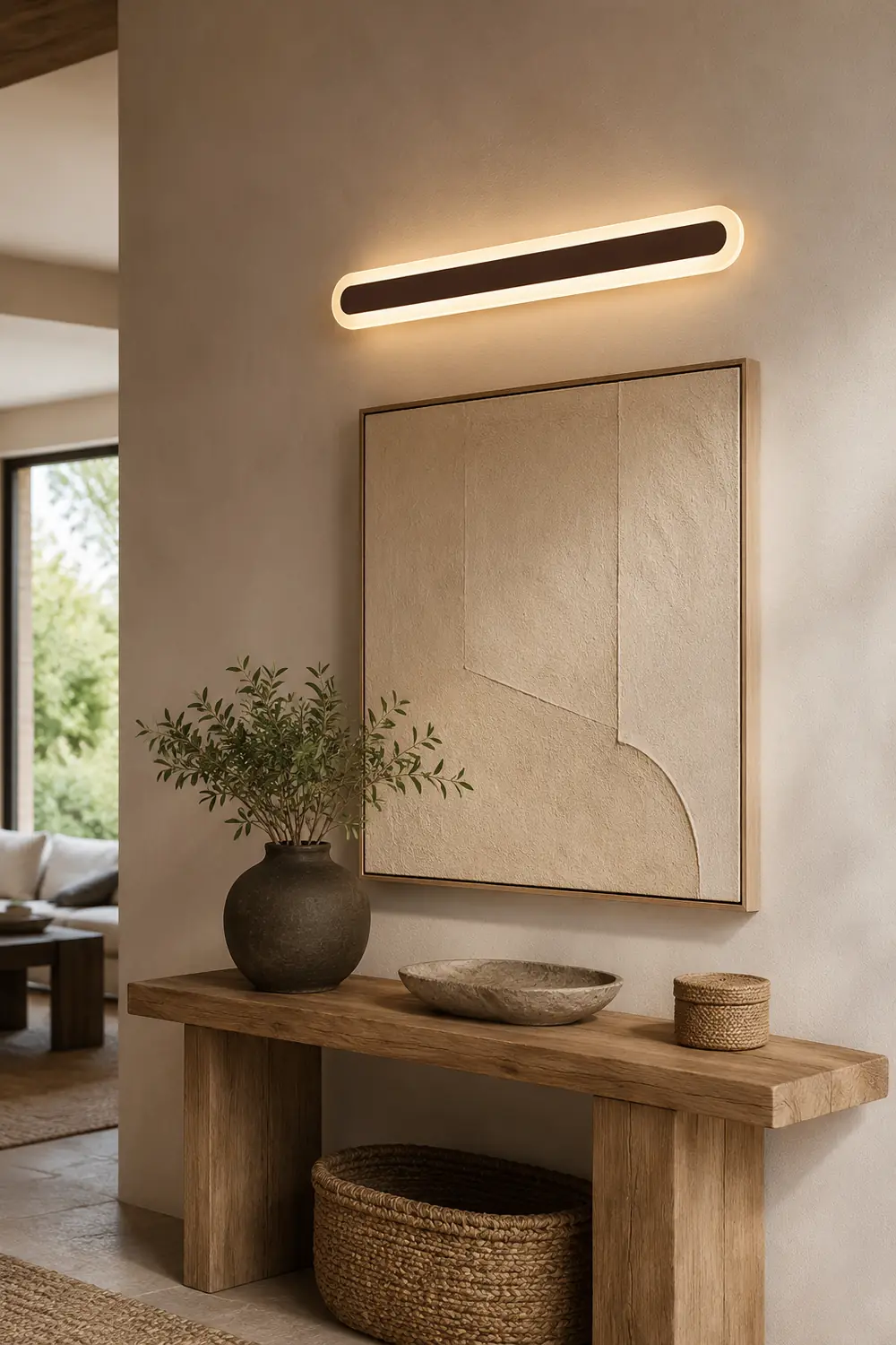 Edge Modern Linear Vanity Wall Lamp, White/Brown, Bathroom - Lumpaz