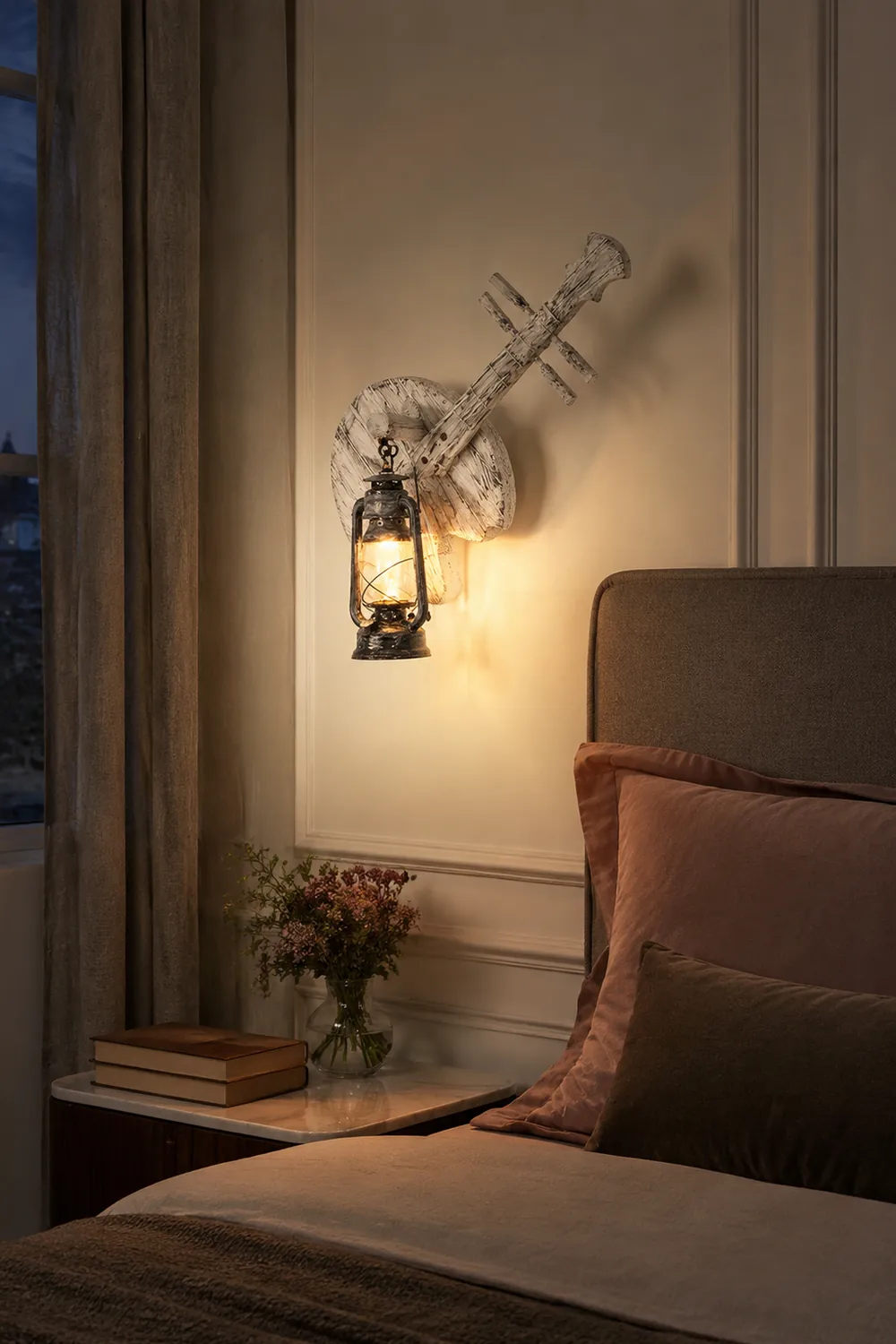 Austin Wall Lamp Lute Vintage Lantern Wooden Gray, Dining Room - Lumpaz